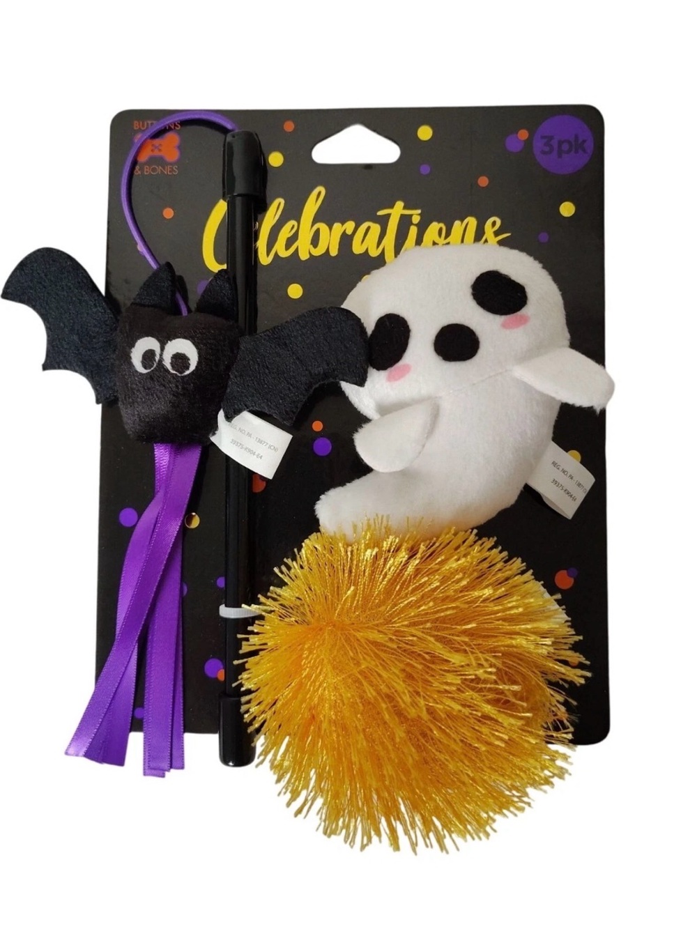 Halloween Cat Toy Trio - Purple, Black, White, Gold -  NEW
